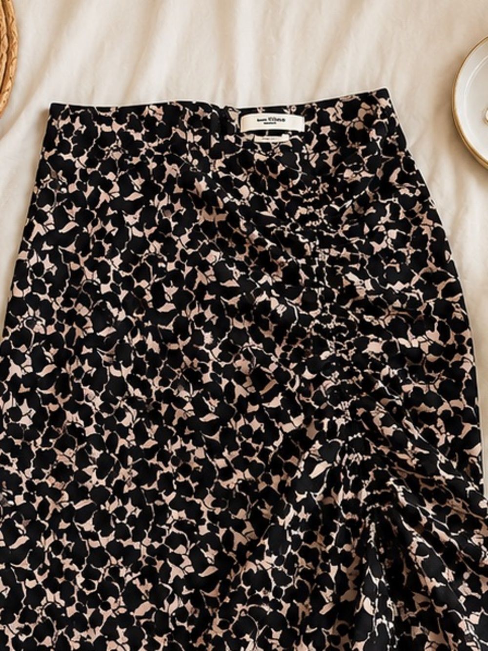 Isabel Marant Étoile Black and Blush Floral Ruched Midi Skirt